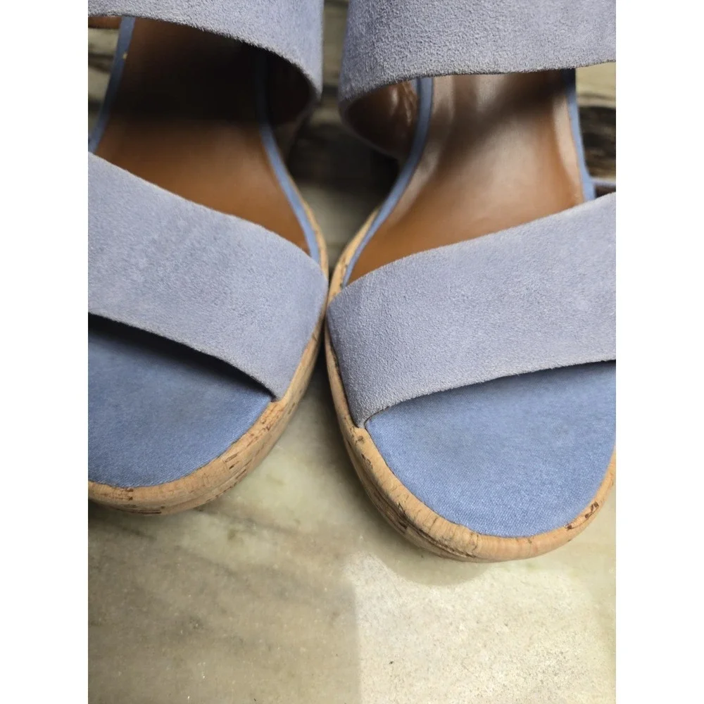 FRANCO SARTO Size 7.5 Light Blue Leather Wedge Heel Sandal Shoes‎ Cork